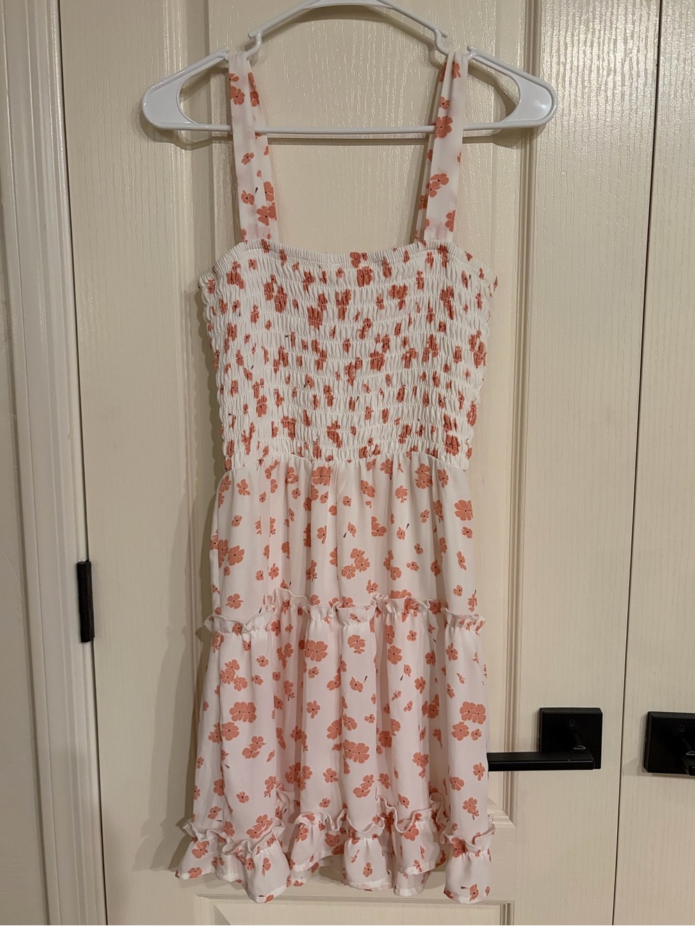 White Floral Smocked Sundress with Ruffle Hem
